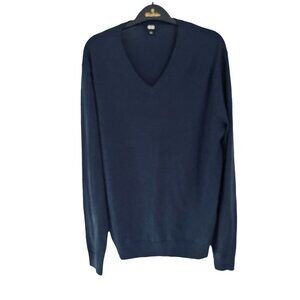 UNIQLO Wool V-Neck Blue Sweater Knitted Pullover Size Large